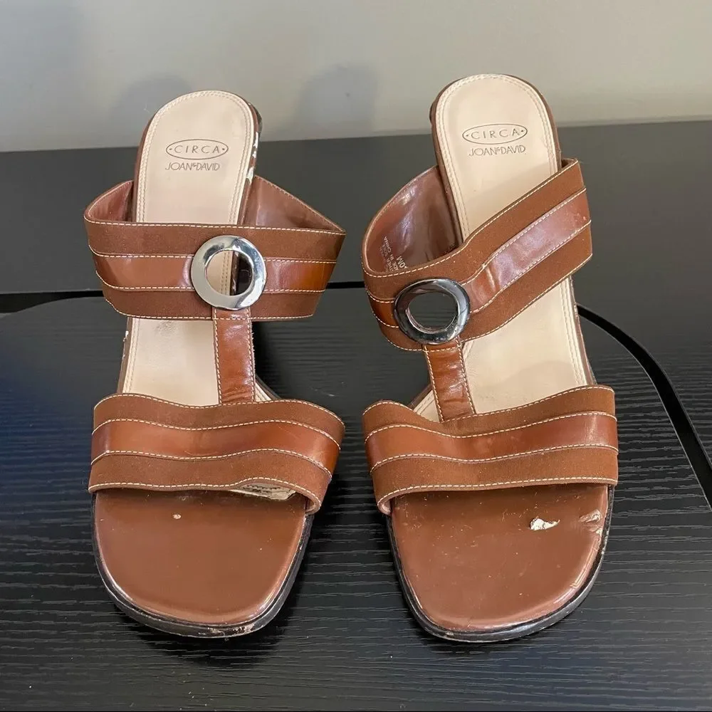 Circa Joan & David Brown Fabric Upper and Leather Sole Mule Sandal, 10